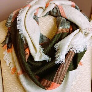 NEW COZY WARM SOFT FALL large wrap scarf beige pale orange olive taupes NEW